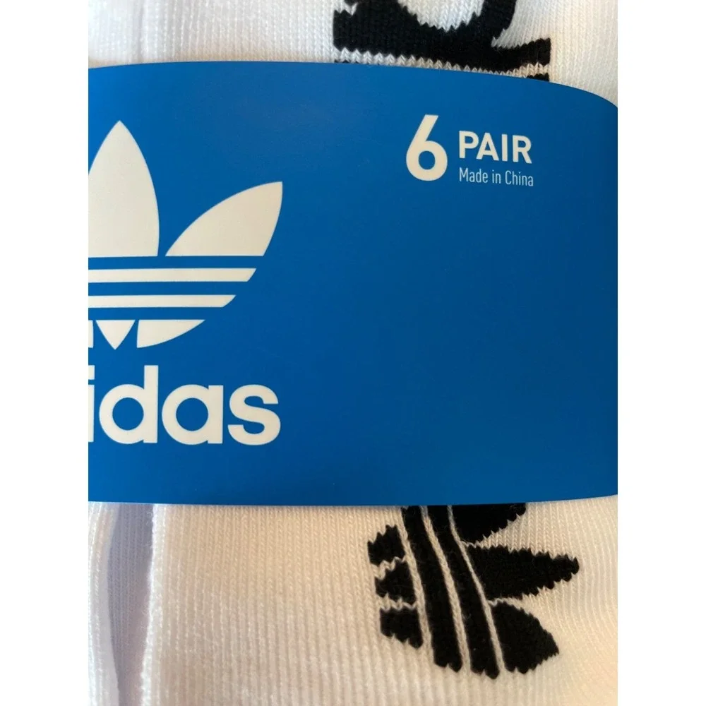 Adidas Quarter Crew Socks Men's 6-12 White & Black‎ Logo 6-Pair Moisture Wicking